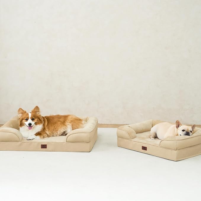 EHEYCIGA Orthopedic Dog Beds Large Sized Dog, Waterproof Washable Pet Bed | Non-Slip Bottom and Egg-Crate Memory Foam XL Dog Couch Bed with Washable Removable Cover, Greige, 41Inch