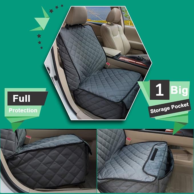 Waterproof Front Seat Cover Dog Car Seat Covers Nonslip and Full Protection with Side Flaps Fits Most Cars, Trucks, SUVs(Grey, 2Pack)