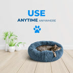 Whiskers & Friends Cat Beds for Indoor Cats, Fluffy Cat Bed Small to Large | Orthopedic Soft Plush Calming Donut Bed, Washable Round Pet Bed, Sized for Kitten to Large Cats & Puppy to Small Dogs