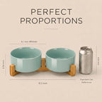 SPUNKYJUNKY Ceramic Dog and Cat Bowl Set with Wooden Stand, Modern Cute Weighted Food Water Set for Small Size Dogs (13.5OZ) & Medium Sized Dogs (28.7OZ) & Cats (3.6 Cups, 2 × Morandi Green)