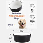 Black Elevated/Raised Dog Bowl Ceramic with Wood Stand for Medium Large Breed,Dog Food Water Dish Heavy Wighted,8 in Non Slip Modern Cute Porcelain Pet Bowl Extra Large Wide