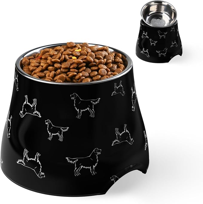 Elevated Dog Bowls with Stainless Steel Bowl, Prevention of Vertebrae Disease Dog Food Bowl, Non-Slip and High Capacity Pet Bowls M/2 Cup Black