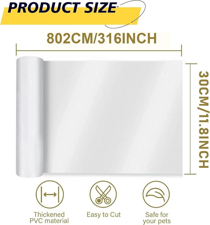 yongjoy Cat Scratch Furniture Protector, 316" x 11.8" Clear Tape | Extra-long roll, 0.12mm thick vinyl, flexible design, customizable size, suitable for large furniture areas