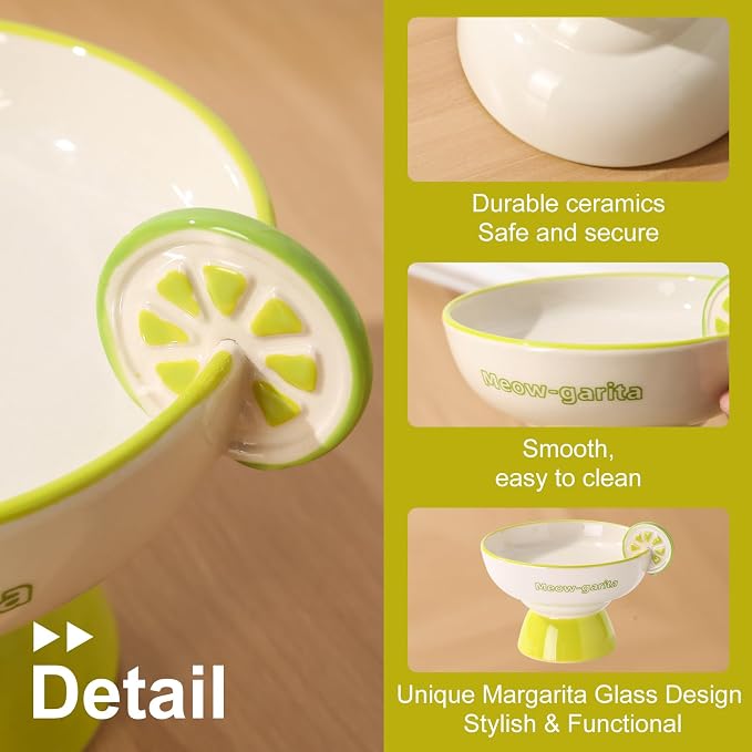 Elevated Cat Bowls Whisker Friendly. Ceramic Raised Whisker Fatigue Cat Bowl for Indoor Cats Protect The Spine and Prevent Vomiting. KGCCIZI