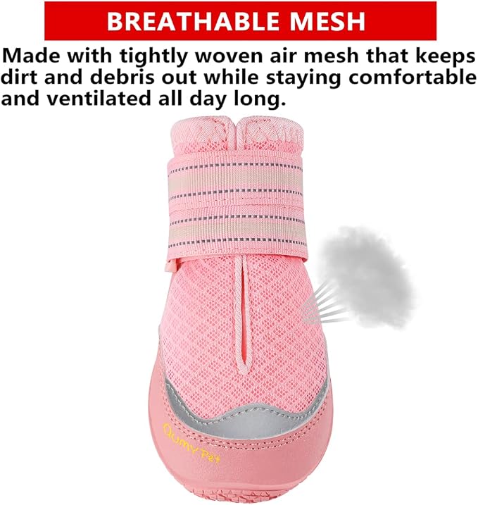 QUMY Dog Shoes for Large Medium Dog Boots & Paw Protectors for Hot Pavement | Summer Heat Protection, Mesh Breathable Nonslip Dog Booties for Hardwood Floors Indoor, Outside Walking Running Hiking Pink