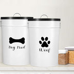 DoubleFill Extra Large 30 lb Metal Dog Food Storage Containers, White | Airtight Dog Treat Snack Jars with Lids and Spoon, Farmhouse Style Big Pet Cookie Storage Bin for Kitchen Counter, Set of 2