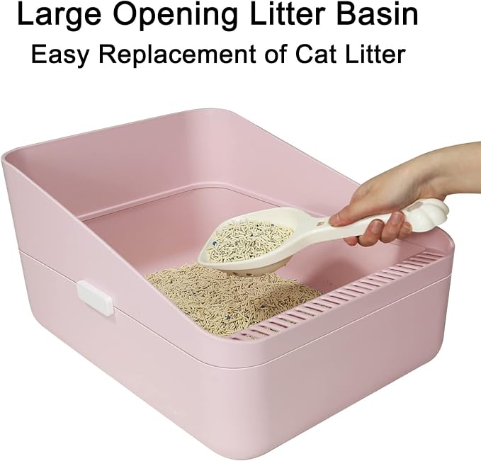 Sfozstra High Sided Cat Litter Box: Open Top Anti Tracking Design | Easy Cleaning / Comfortable Entry / For Cats Under 13 lbs / Apartment Friendly / Everyday Litter Care