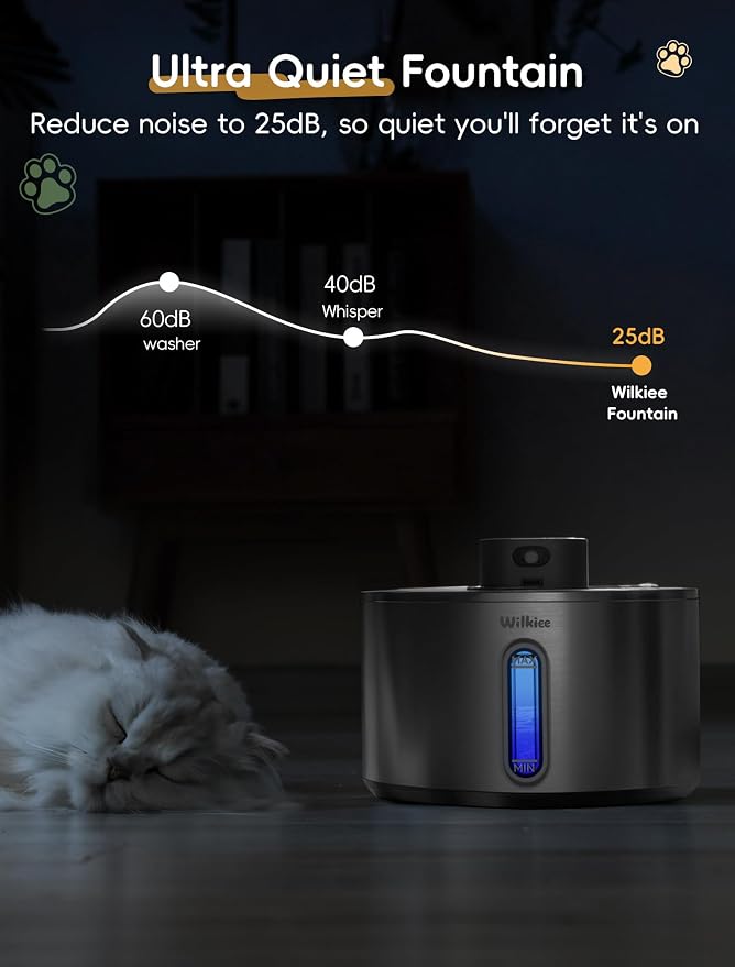 Stainless Steel Cat Water Fountain, Cordless Fountain for Cat & Dogs Indoor | 135fl.oz/4L Capacity, 4000mAh Battery, ultra-quiet