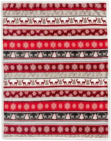PAVILIA Christmas Sherpa Throw Blanket, Red & White Snowflake, Reindeer, Reversible Fleece & Sherpa Cozy Winter Blanket for Couch & Bed, 50x60, Christmas & Holiday Decor - Image 4
