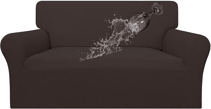 Easy-Going 100% Waterproof Loveseat Couch Cover Stretch Jacquard Sofa Cover | Dual Waterproof Sofa Slipcover, Leakproof Furniture Protector for Kids, Pets, Dog and Cat (Loveseat, Chocolate)