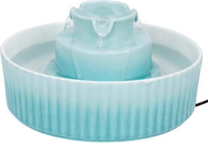 Ceramic Cat Water Fountain, 2.1L/71oz Cupcake Pet Water Fountain | Gradient Blue Automatic Pet Water Fountain For Cats & Dogs, Double Filtration, Easy To Clean, 360° Circulating Water Design