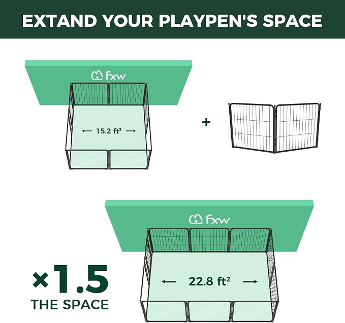 FXW 2 Add-on Wire Panels for AuraSpace Pro Dog Playpen, 24" H | Fits AuraSpace Pro Acrylic & Wire Mesh Indoor Dog Playpen 24"H, Includes 2 Panels
