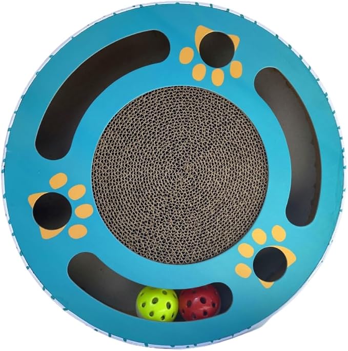 Round cat Scratching pad Modern Cats Scratcher Cardboard Interactive Toys for Indoor Cats with 2 Bell Balls and Kitten Tunnel