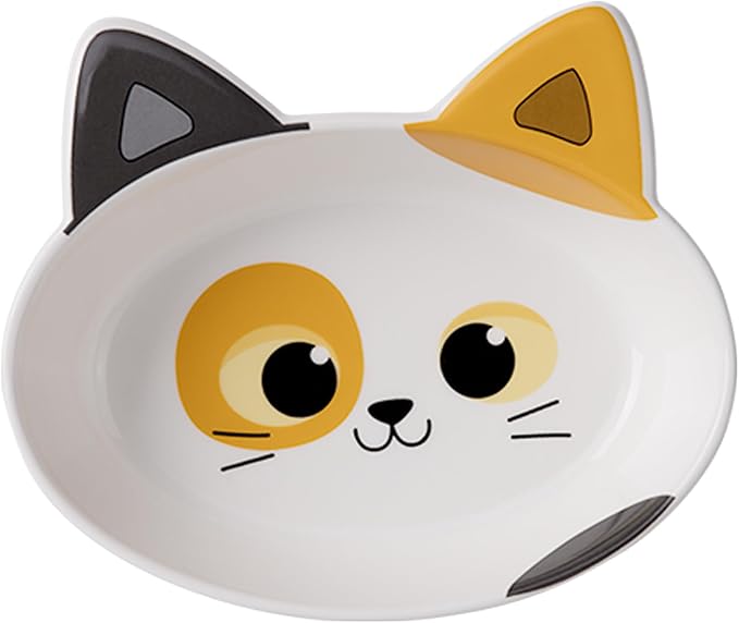 The Cat Ladies Ceramic Cat Bowls - Whisker Friendly Food Bowl - Cute Pet, Kitten Plates - Dishes for Indoor Cats - Dish for Wet Food & Water - Platos para Gatos - Calico, Small
