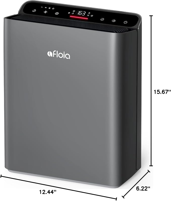 Afloia Air Purifier for Home & Bedroom, 2,000 ft², PM2.5 Monitor | Europa 2.0 Grey features a PM2.5 Air Quality Monitor, Smart Auto Mode, and a washable pre-filter for large homes.