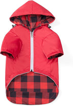 Dog Raincoat Dogs Waterproof Reversible rain Jacket Dog Small Medium Breeds Reflective Zipper Storage Pocket Harness Hole - Red - XS