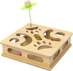 Interactive Wooden Cat Puzzle Toy Box Indoor Hunting Play Toy to Stimulate Your Cat’s Energy and Instincts (Burlywood)