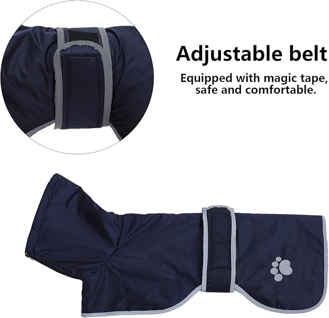 Geyecete Dog Winter Coat Greyhound Raincoat Fabric with Lamb Velvet Inside Outdoor Dog Apparel with Adjustable Bands for Medium, Large Dog-Navy-M