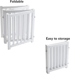 LZRS Wooden Free Standing Foldable Dog Gate Indoor – 80" W x 24" H, Extra Wide Step-Over Safety Pet Gate for Doorways, Stairs, Hallways, Large Spaces & Playpen for Puppies Indoor Use, White