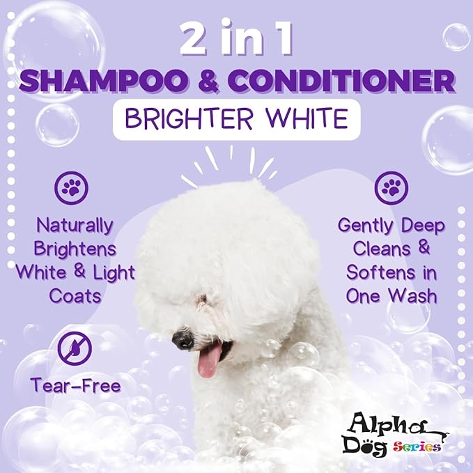 Bright White Grooming Natural Dog Shampoo and Conditioner with Aloe Vera, pH balanced Shampoo for Dogs, Tear-Free, Moisturizing Dog Shampoo for Sensitive Skin - 26.4 Oz