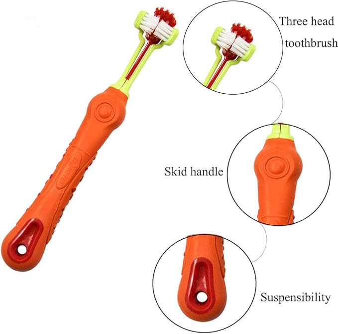 Orgrimmar 4 Pcs 3-Sided Pet Toothbrush Dog Cat Mouth Dental Teeth Care | Pet Brush for Bad Breath Tartar Cleaning