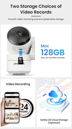 360° Indoor Security Camera, Home/Baby/Elderly/Dog/Cat/ Monitoring Cameras | AI Motion Detection, Night Vision, 2-Way Audio, SD Card Local/Cloud Storage, Work with Alexa & Google Assistant, 2.4G WiFi