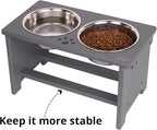 HTB Elevated Dog Bowl Stand with 2 Stainless Steel Bowls-10 H Large Grey | Raised Dog Bowl Stand, 10"tall, 48 Oz Bowls, for Large Sized Dogs, Pet-safe, Solid Bamboo