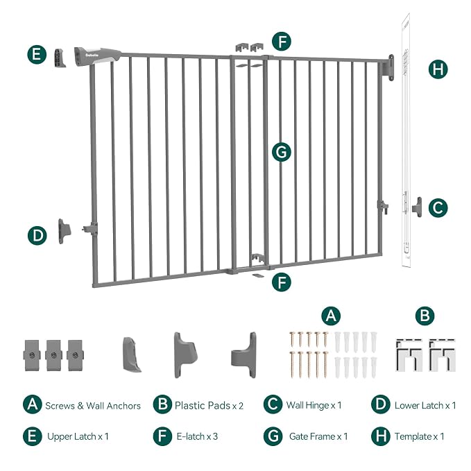 Babelio 31.5-55" Extra Wide No Bottom Bar Baby Gate, 28" H, Grey | Easy Install| One-handed Opening| Auto-close| Drill Needed Indoor Safety Dog/Pet Gate for Stairs, Hallways & Doorways