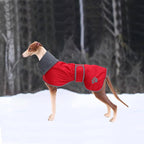 Geyecete Dog Winter Coat Greyhound Raincoat Fabric with Lamb Velvet Inside Outdoor Dog Apparel with Adjustable Bands for Medium, Large Dog-Red-M