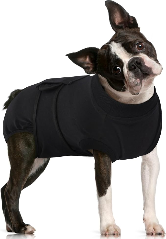 FUAMEY Dog Recovery Suit Male,Dogs Surgery Neuter Suits Puppy Spay Shirts | for Female Protect Dog's Skin Anti Licking Abdominal Wounds Doggie Onesie Pet Bodysuit Alternative to Cone Black L