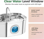 Cat Water Fountain, Apauk 108oz/3.2L Silent cat Water Fountain Stainless Steel, Cat Fountain, Automatic Pet Water Fountain,Dog Bowl, Controllable Blue Light - (2 Filters& 2 Sponges)