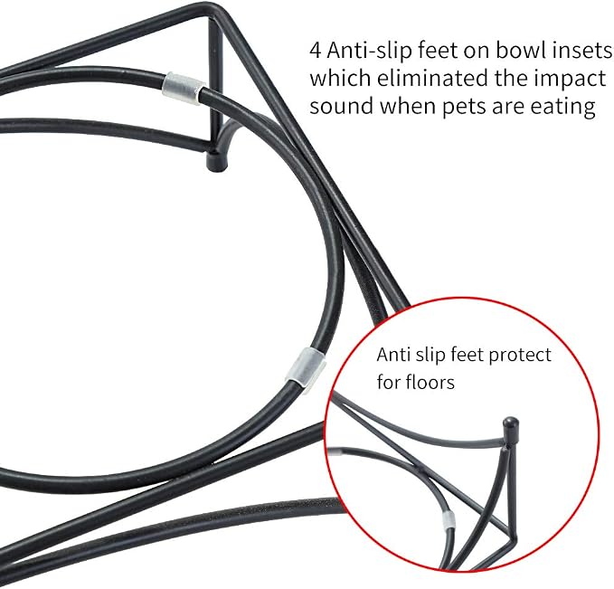 FOREYY Elevated Cat Bowls with 2 Ceramic & 2 Stainless Steel Bowls, Raised Cat Food & Water Dishes with Iron Stand, Porcelain Pet Dishes for Cats & Small Dogs, 16 Ounces, Dishwasher Safe (White)