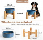 hjn Elevated Ceramic Dog Bowl with Bamboo Stand, Raised Pet Feeding Station for Small Medium Dogs Cats, Modern Design with Anti-Slip Base (Deep Blue, 3.6Cup)