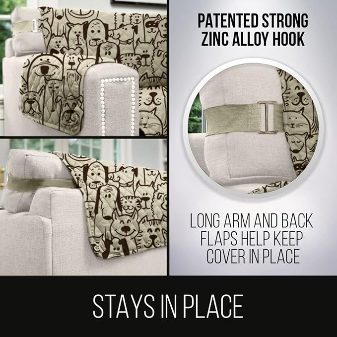 Sofa Shield® Couch Slip Covers for Dogs, Reversible Furniture Protector with Strap, Stain and Tear Resistant Cushion Cover, 78 inch Seat, Machine Washable Slipcover Pets, Cats, Chocolate Dog Print