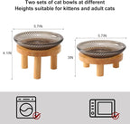 Cat Bowls Whisker Friendly with Wooden Stands. Raised Elevated Glass Whisker Fatigue Cat Bowl for Indoor Cats. 2PCS (Black)