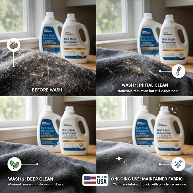 Clean Revolution Pet Hair Remover for Laundry 2-Pack – Removes Dog & Cat Hair Over Time – Enzyme Laundry Detergent & Fabric Softener, Odor Eliminator, Lavender Sandalwood, 40 oz Each