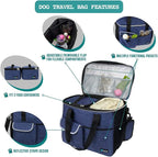 PetAmi Dog Travel Bag Organizer, Pet Travel Kit with 2 Food Containers & 2 Collapsible Dog Bowls, Pet Supplies Tote with Luggage Sleeve, Weekend Road Trip Camping Essentials, Navy Blue, Large