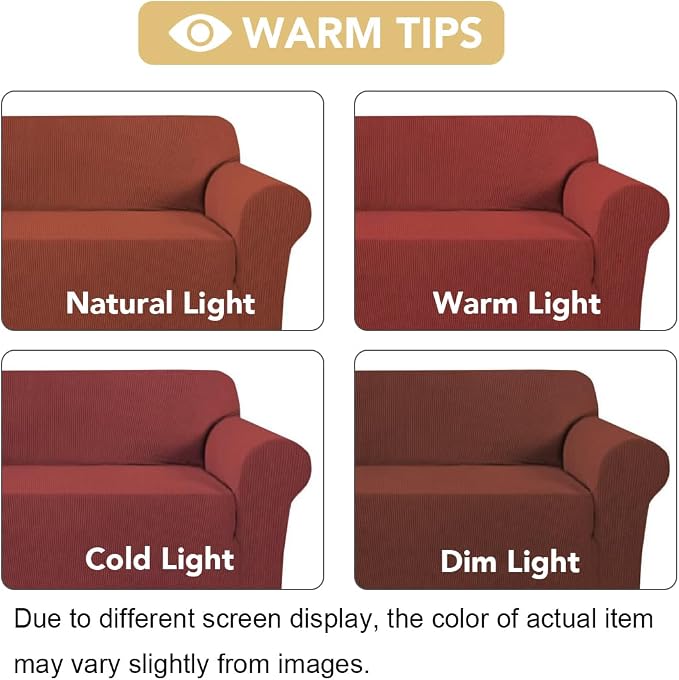 H.VERSAILTEX Stretch Couch Cover Loveseat Covers for 2 Cushion Couch Slipcover|Sofa Cover for Loveseat 1 Piece with Elastic Bottom, Checked Jacquard Fabric(58'-70' Wide, Rust)