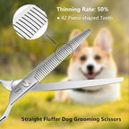 HASHIMOTO Straight Fluffer Scissors for Dog Grooming, 42 Teeth, 7.0 inch. | 50% Thinning Rate, Light Weight, Remove Bulk Quickly While Leaving a Natural Finish for Groomers. 440C Stainless Steel