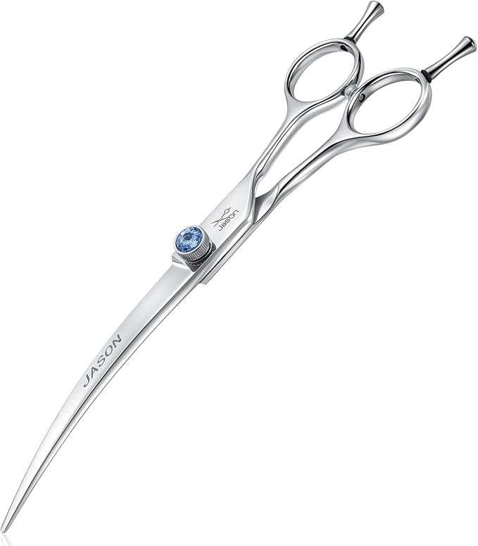 JASON Curved Dog Grooming Scissors - 7" Cats Trimming Shears Right Handed | Ergonomic Pets Shear with Offset Handle and a Jewelled Screw for Right Handed Groomers, Sharp, Comfortable, Gift