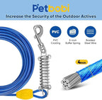 Petbobi Dog Tie-Out Cable and Stake - 20ft Heavy Duty Cable with Spring, No Tangle, 16in Ground Stake, Ideal for Yard, Camping and Beach, Suitable for Small Medium Large Dogs Up to 120 lbs, Blue | 4in Shock Spring, 16in Spiral Ground Anchor, 360° No-Ta...