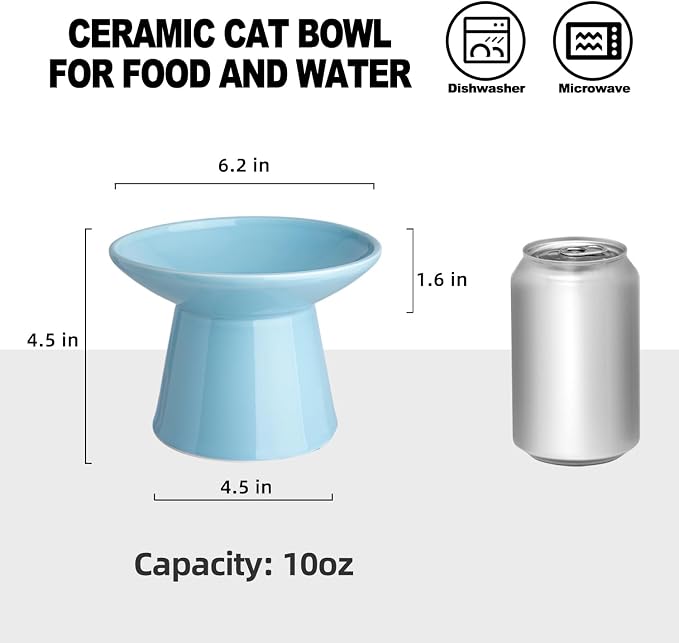 Ceramic Elevated Cat Bowls - 6.2 Inch Extra Wide Raised Cat Food and Water Bowl Set for Indoor Cats, Whisker-Friendly Ceramic Cat Dish for Elder Big Cats & Small Dogs,Blue,1 Pack