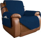PureFit Reversible Quilted Oversized Recliner Sofa Cover, Water Resistant Furniture Protector, Washable Couch Cover with Elastic Straps for Kids, Pets (Large, Classic Navy/Navy) | Navy/Navy, Water Resistant Couch Protector, Washable Pet Couch Cover wit...