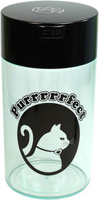Pawvac 3 to 12 Ounces Container, Airtight Pet Food and Treats Storage Jar - Patented Vacuum Seal Container for Pet Food, Treats and other Dry Goods - Clear with Cat Logo
