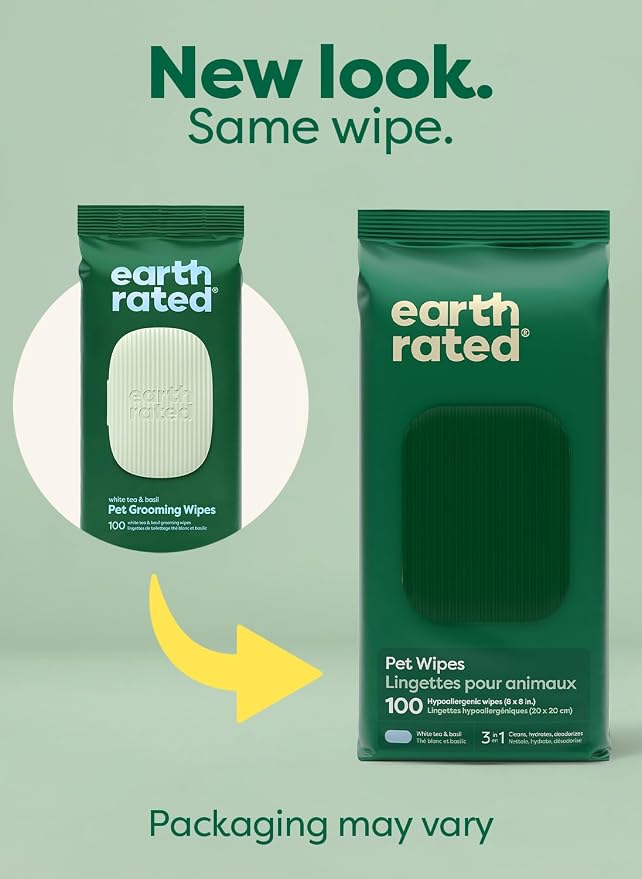 3-in-1 Dog Wipes for Paws & Butt, Deodorizing, White Tea & Basil 100ct | Hypoallergenic, 3-in-1 Cleaning and Hydrating, for Grooming Paws, Body and Butt