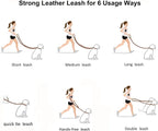 Leather Dog Leash 8ft, Soft Multi-Function 6 in 1 Leather Training Walking Lead, Hands Free Leash, Dual, Crossbody Pet Leashes for Medium and Large Dogs, Service Dogs (8 Foot*5/8", Black)