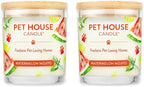 Pet House Candles, Soy-Based, Long Burning Scented Candles for Pet Homes, 60 Hour Burn Time - Watermelon Mojito, 9 oz, 2 Pack