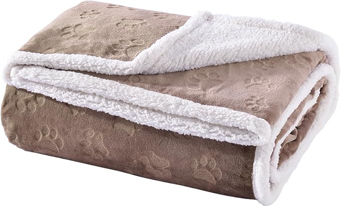 Dog Blankets for Large Dogs - Waterproof Cat Blanket Washable - Sherpa Fleece Puppy Blanket, Soft Plush Reversible Throw Protector for Bed Couch Car Sofa, 60"X80", Taupe