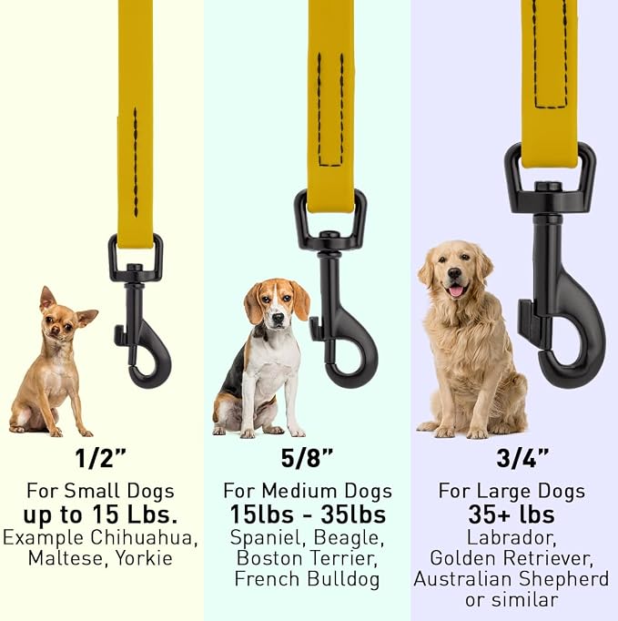 Dogline Biothane Waterproof Dog Leash Strong Coated Nylon Webbing with Black Hardware Odor-Proof Easy to Clean High Performance for Small or Large Dogs Made in USA 4 or 6 ft Lead, Treasure Gold