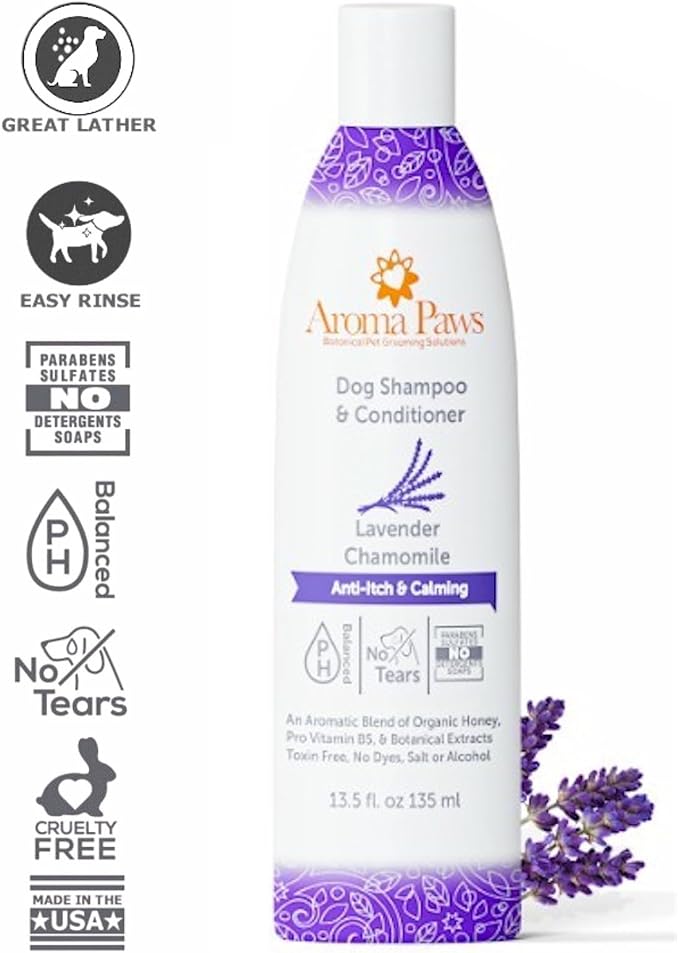 Anti-Itch & Calming Formula 2-in-1 Dog Shampoo & Conditioner - Lavender Chamomile, Tearless, Aroma Paws Sensitive Skin & Itch Relief, Sulfate & Paraben Free, Made in USA 13.5 oz